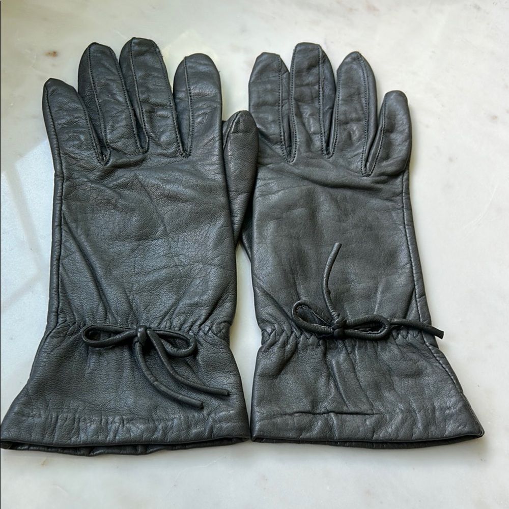Vintage elegant gray Leather Gloves small‎